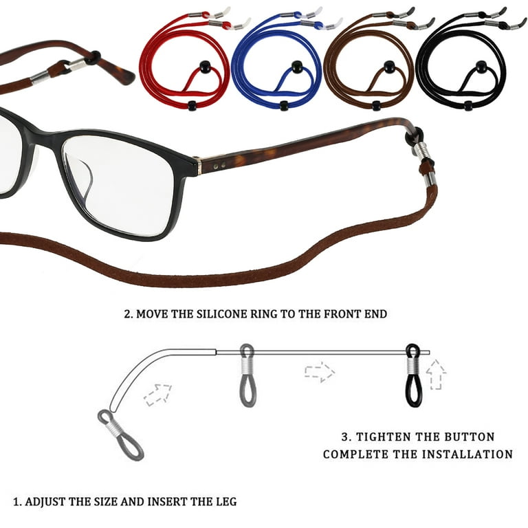 Harupink 4 Pcs Eye Glasses String Holder Strap Premium Leather Eyewear Retainer Sunglasses Strap Chain Adjustable Eyeglass Holder Around Neck Anti