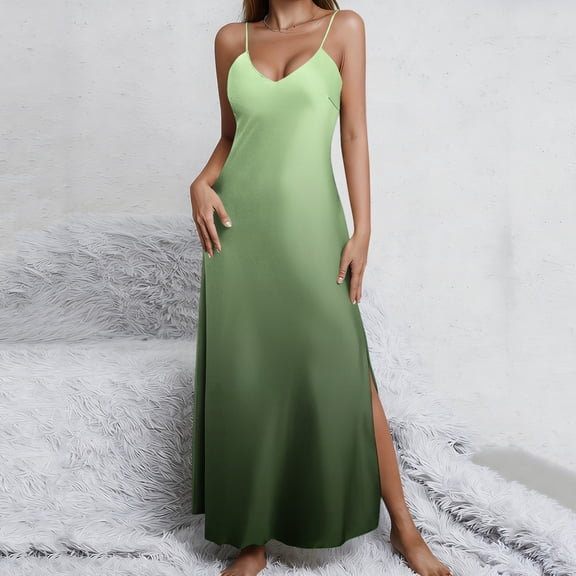 Nuoqisi Womens Casual Fashion Sleeveless Spaghetti Strap Loose Long Fashion Split Maxi Dress 2026