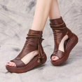 thumbnail image 3 of Sandalias de cuña de tacón alto para mujer, sandalias gruesas de cuero suave a la moda informales de verano con punta pelada, 3 of 5