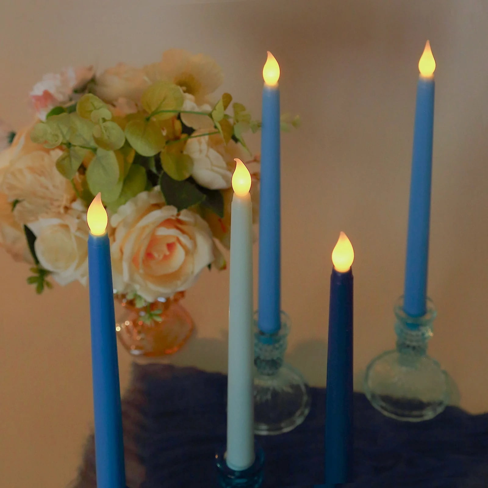 BalsaCircle 8 Blue 11" LED Mixed Taper Flameless Candles Lights Wedding Reception