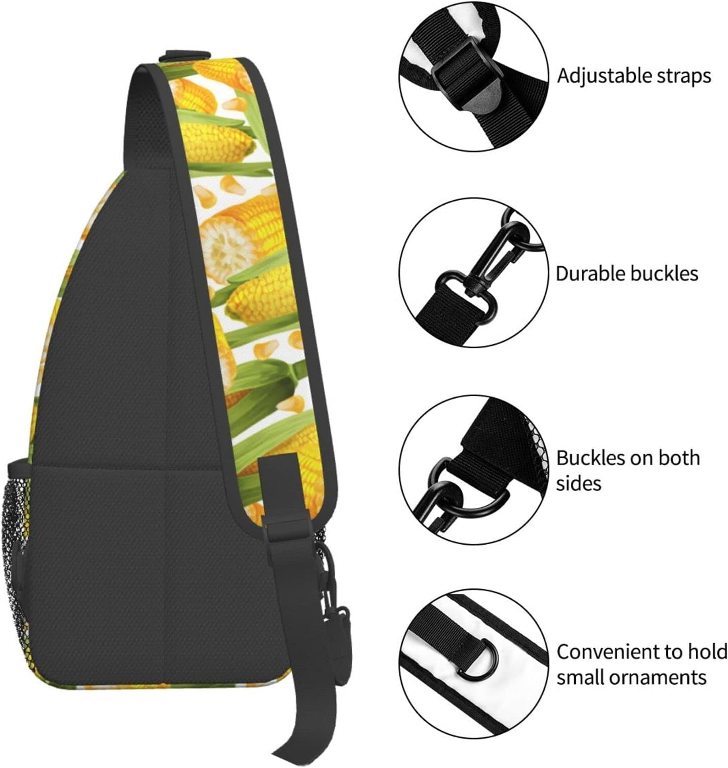 Corn Pattern Sling Bag Crossbody Hiking Travel Chest Bags Backpack Shoulder Daypack for Women Men