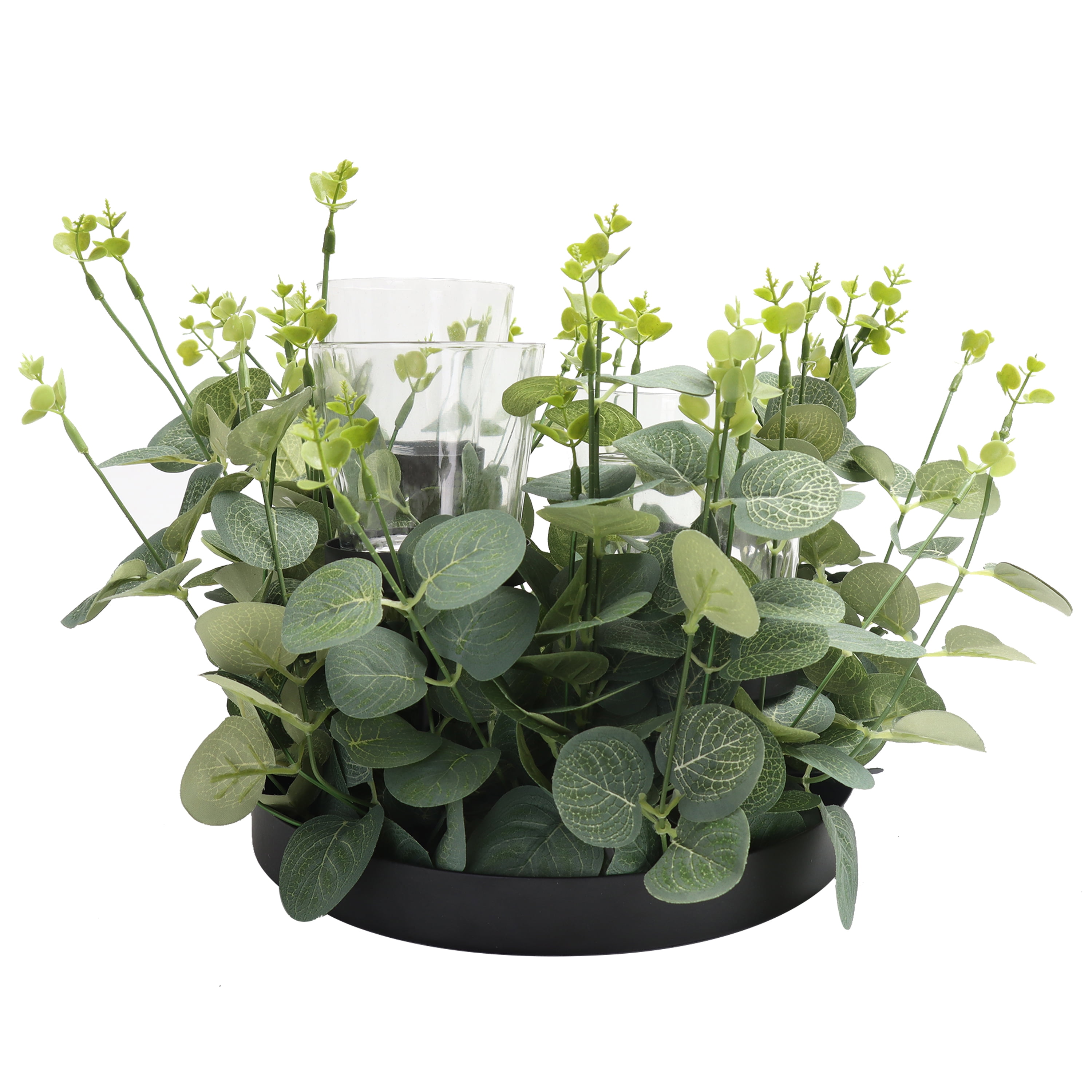 Mainstays Decorative Black Metal Tealight and Votive Candleholder Centerpiece with Faux Florals, 8.66 in x 8.66 in x 7.87 in