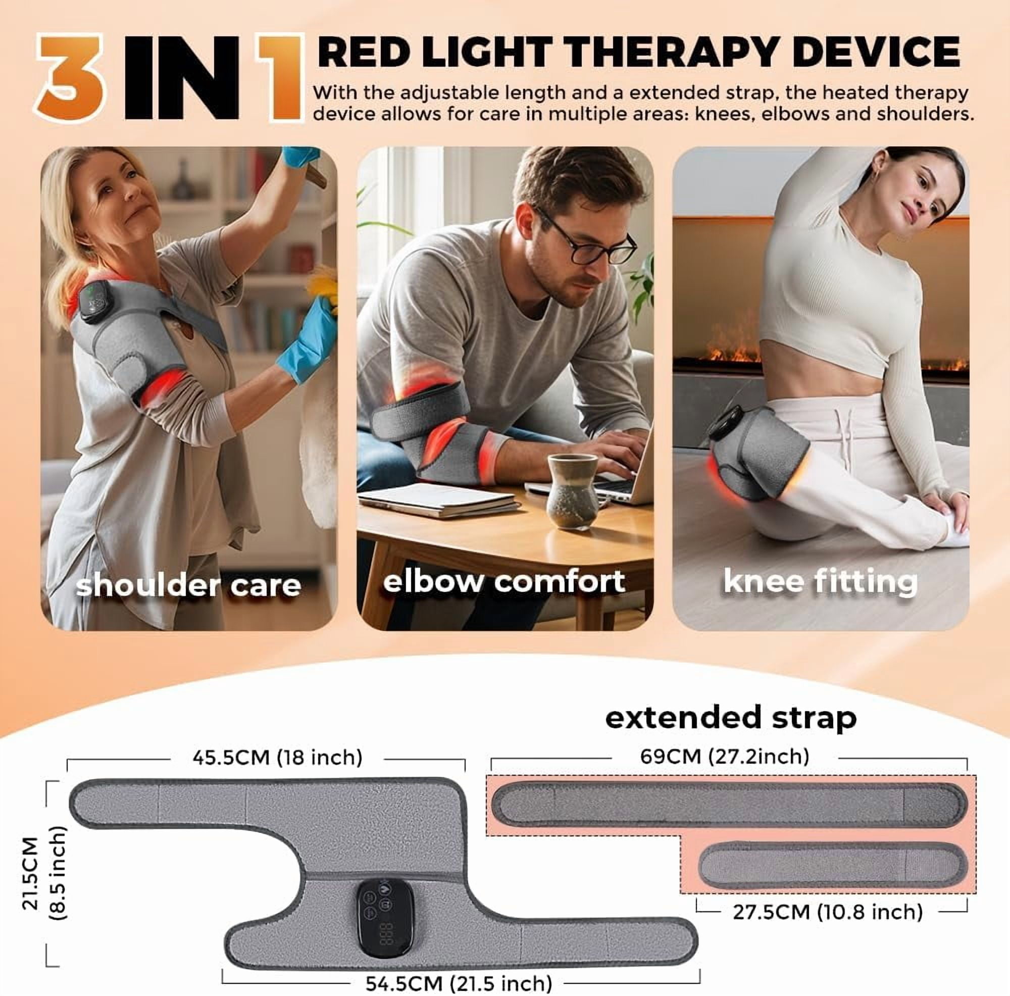 Wearable Heated Wrap with Dual-Wavelength LEDs, Cordless Rechargeable Support Brace for Knee, Elbow, and Shoulder, with Adjustable Temperature and Timed Sessions