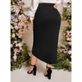 thumbnail image 6 of AURA Womens Plus Size Rib Knit High Waist Side Slit Midi Pencil Skirt Black 1XL 3XL, 6 of 7
