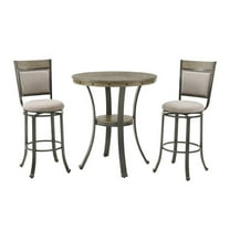 Pemberly Row Transitional Wood and Metal 3 Piece Pub Set in Pewter
