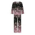 thumbnail image 4 of Jinhomg Women's Trendy Pajamas Sets 2 Piece Fall Winter Comfy Sleepwear Elegant Floral Print Long Sleeve Top and Straight Leg Pants Prime Day 2025 Prime Today Pink L, 4 of 6