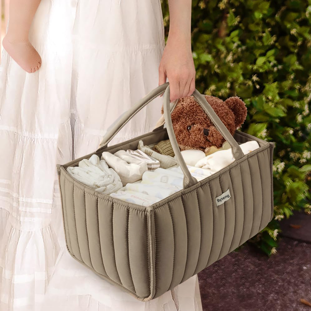 Byseng Baby Diaper Caddy Organizer, Khaki photo 7