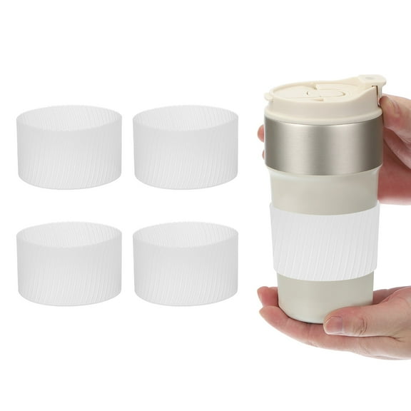 Uxcell 4Pack Coffee Cup Sleeves, Reusable Silicone Heat Resistant Cup Protective Sleeve Nonslip Mug Protector Cover for Home Travel Coffee Mug Glasses Water Bottle Boots, Clear