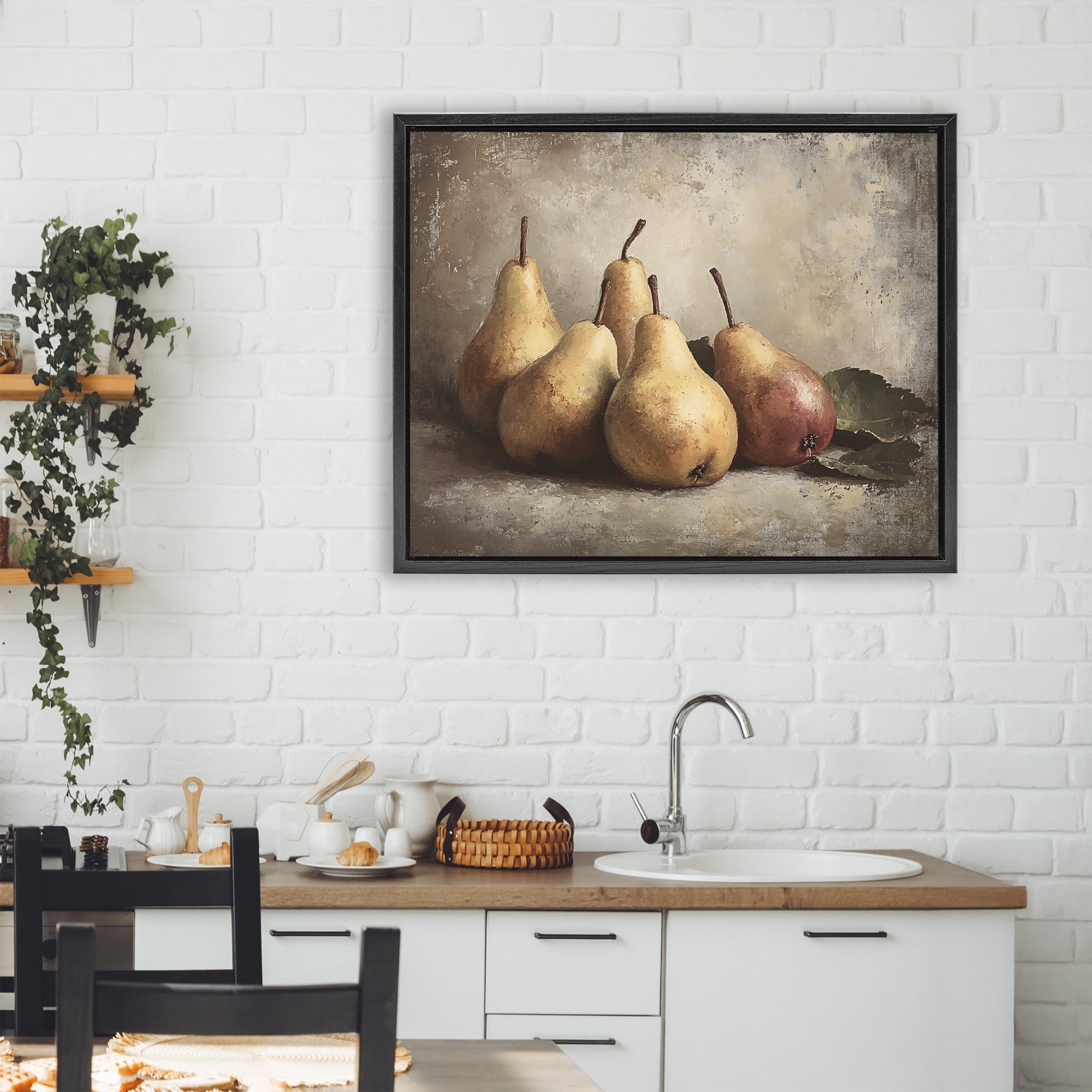 Stupell Industries Neutral Pear Still Life Black Framed Floater Canvas Wall Art, design by Franklyn Gregory