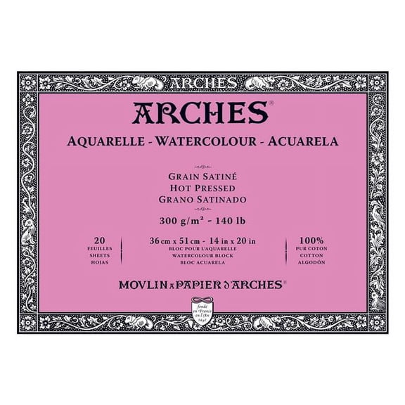 Arches 1795076 140 lbs Watercolor Paper Block Hot Press, 18 x 24 in.