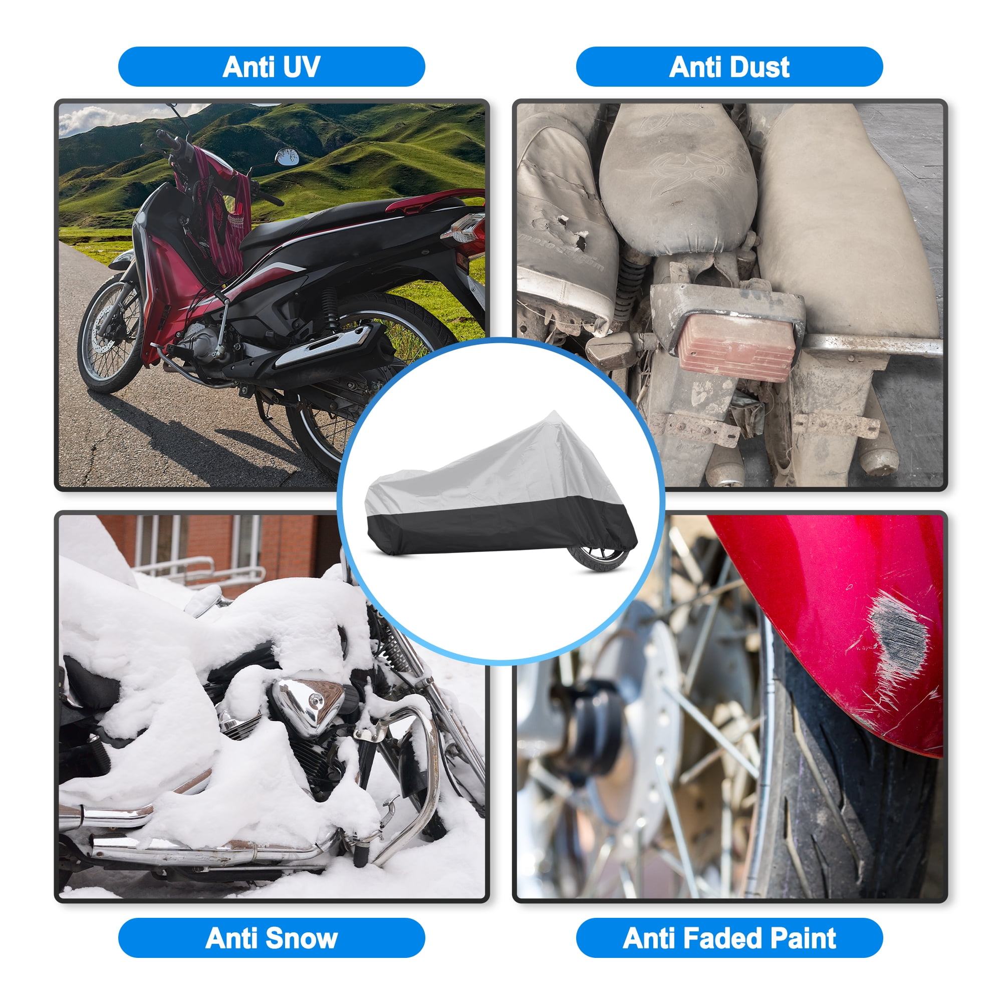 Unique Bargains 190T XL Motorcycle Motorbike Cover Waterproof Rain Dust Sun Outdoor Protection Black, Silver Tone