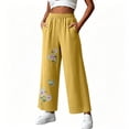 thumbnail image 2 of VBVC Women's Pull-On Floral Embroidered Pants, Wide Leg Cropped Palazzo Trousers For Women, Ladies' Summer Breathable Pants with Pockets,Yellow,M-4XL, 2 of 7