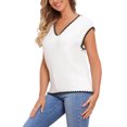 thumbnail image 4 of INSPIRAR CHIC Chaleco de Mujer Cuello en V Uniforme Escolar Sin Mangas Suéter de Punto Color Contrastante M Blanco, 4 of 6
