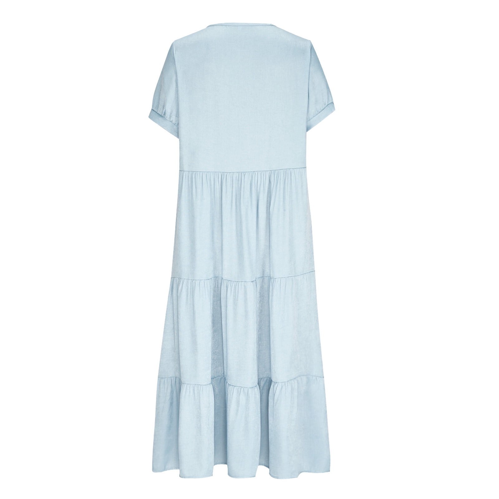 OSFVNOXV Denim Look Dress for Women Plus Size Summer Boho Loose Tiered Maxi Dress Casual V-Neck Flowy A-Line Tunic Shirt Dress,S-5XL