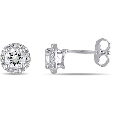 Miabella 1-1/3 Carat T.G.W. Created White Sapphire and Diamond-Accent Sterling Silver Halo Stud Earrings