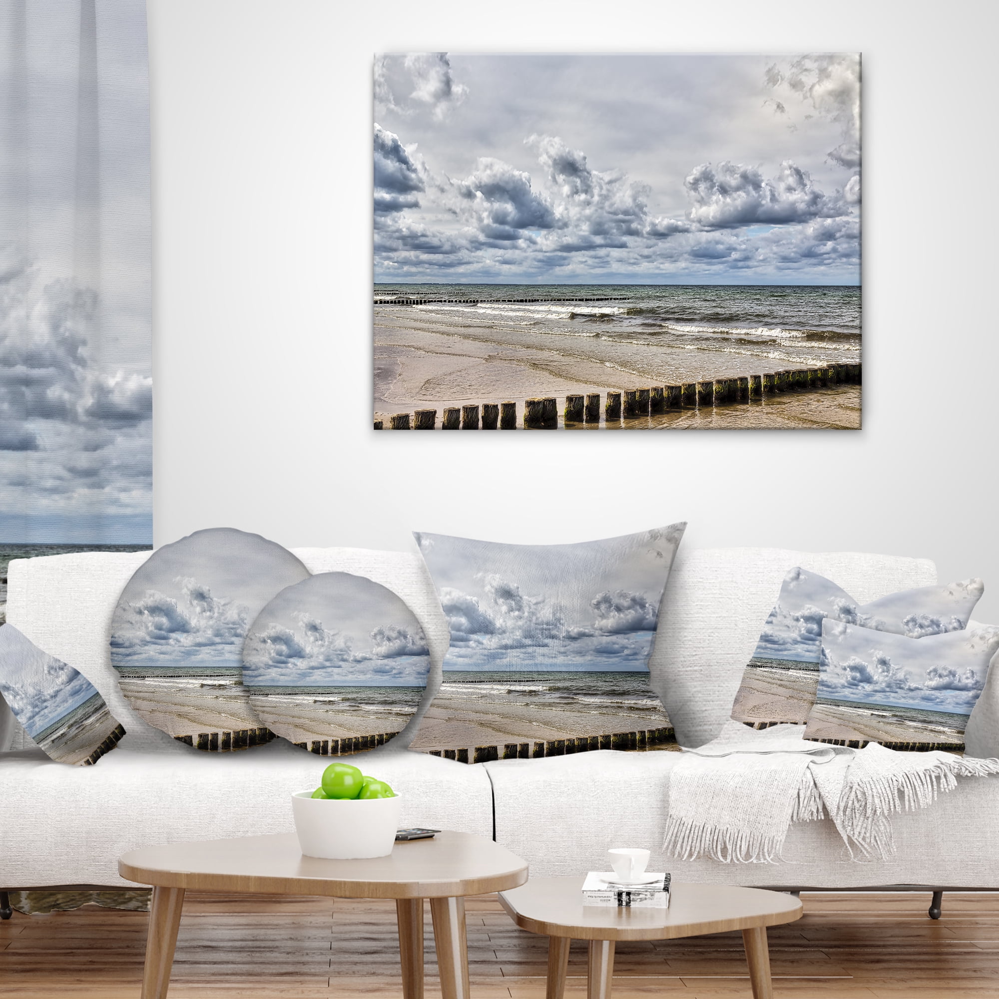 Designart Stormy Weather in Hiddensee Sea - Seascape Throw Pillow - 12x20