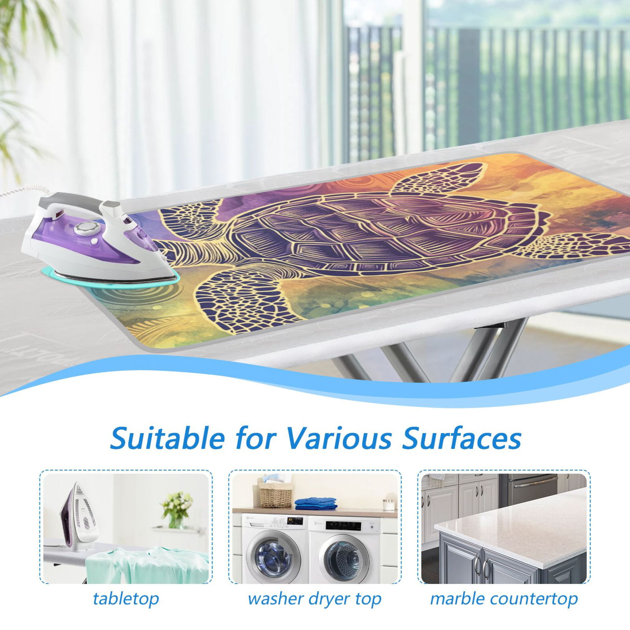 Rainbow Colored Turtle Ironing Mat Blanket Portable Travel Ironing Pad Heat Resistant Pad 47.2" x 27.6”
