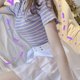 thumbnail image 4 of Camiseta a rayas para mujer, cuello redondo, ajustada, cintura alta, lazo trasero, Top de manga corta para verano, 4 of 8