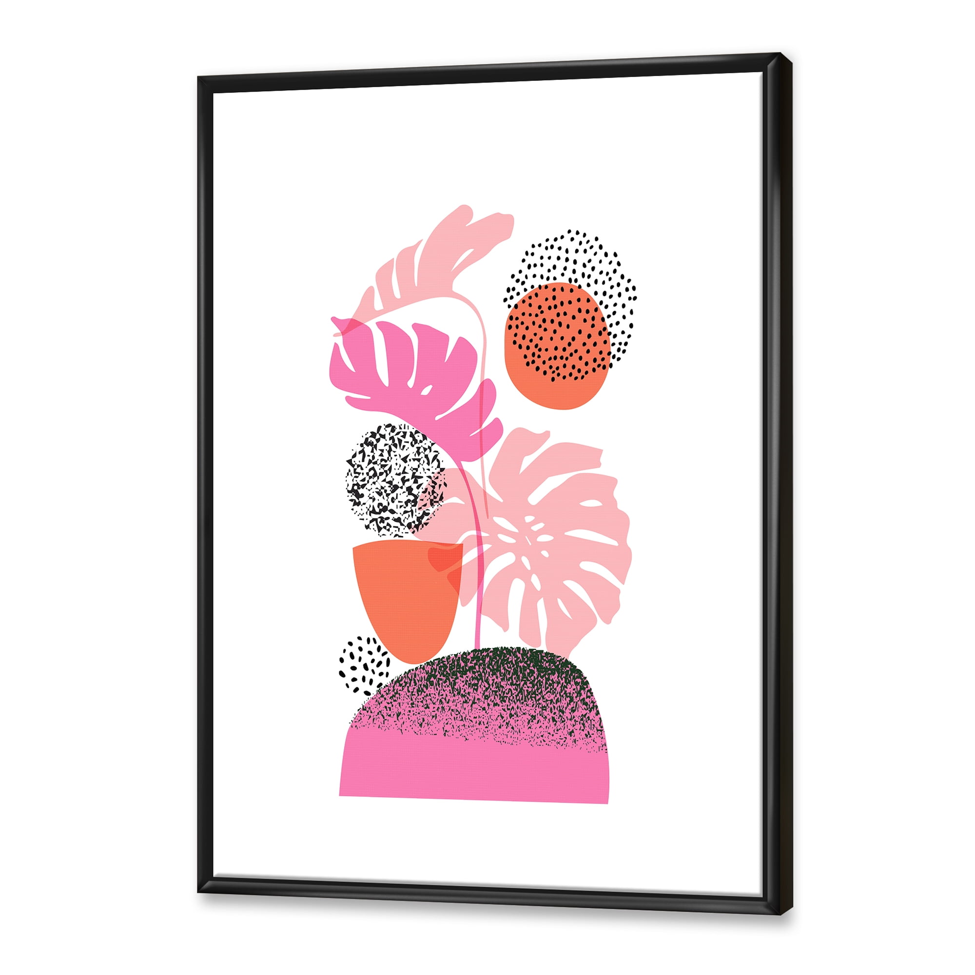 Designart 'Geometric Sun and Moon Shapes With Tropical Leaves' Modern Framed Canvas Wall Art Print