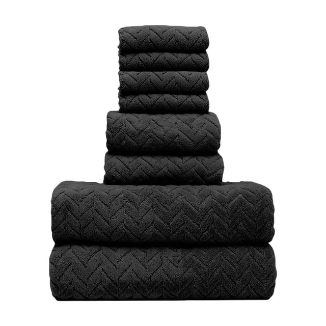 Maplenight 8-Piece Coral Fleece Bath Towels Set for Bathroom 100% Cotton Towel Set Includes 2 Bath Towels 2 Hand Towels 4 Washcloths for Shower, Spa, Hotel & Home Bathroom Essentials Black