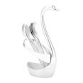 thumbnail image 3 of Exquisito soporte para cuchara y tenedor en forma de cisne de acero inoxidable con 6 cucharas (sin patrón plateado), 3 of 8