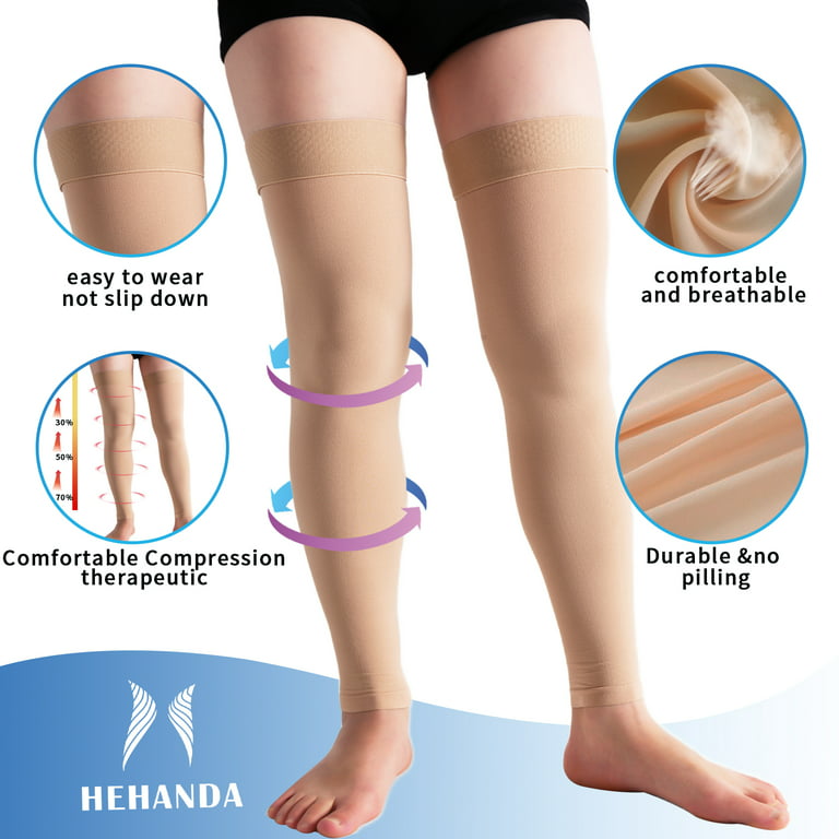 Hehanda Footless Compression Socks for Women & Men(M-4XL), 20-30 mmHg Thigh  High with Non-Slide Silicone Dot Band for Swelling and Varicose Veins