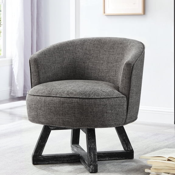 Dark Gray Linen Upholstered 360° Swivel Chair / Ideal for Relaxing at Home