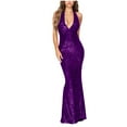 thumbnail image 2 of QATAINLAV Dresses for Women Sexy Halter Neck Backless Slit Party Dress Fashion Sequin Glitter Wedding Guest Dresses Bodycon Cocktail Dress Purple M, 2 of 5