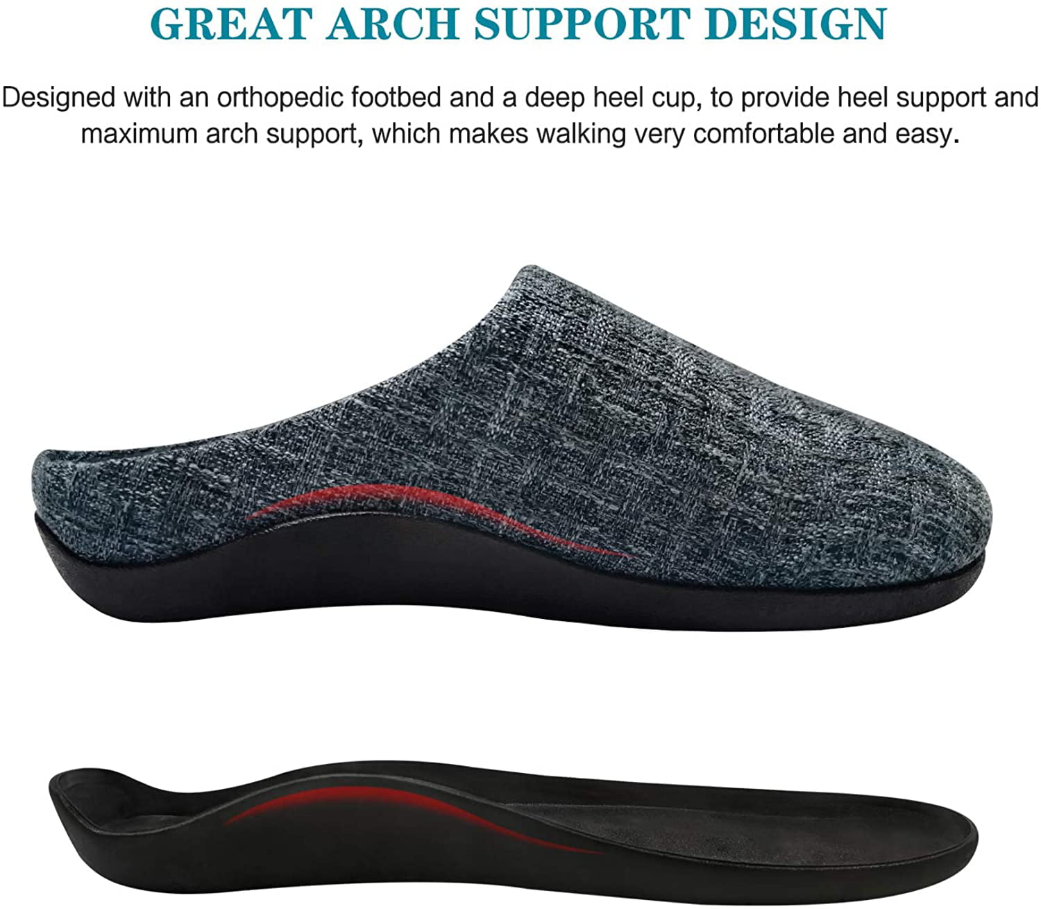 Comfortable Orthopedic Clog House Shoes with Indoor Outdoor Anti-Skid Rubber Orthotic Slippers with Arch Support for Plantar Fasciitis Pain Relief 
