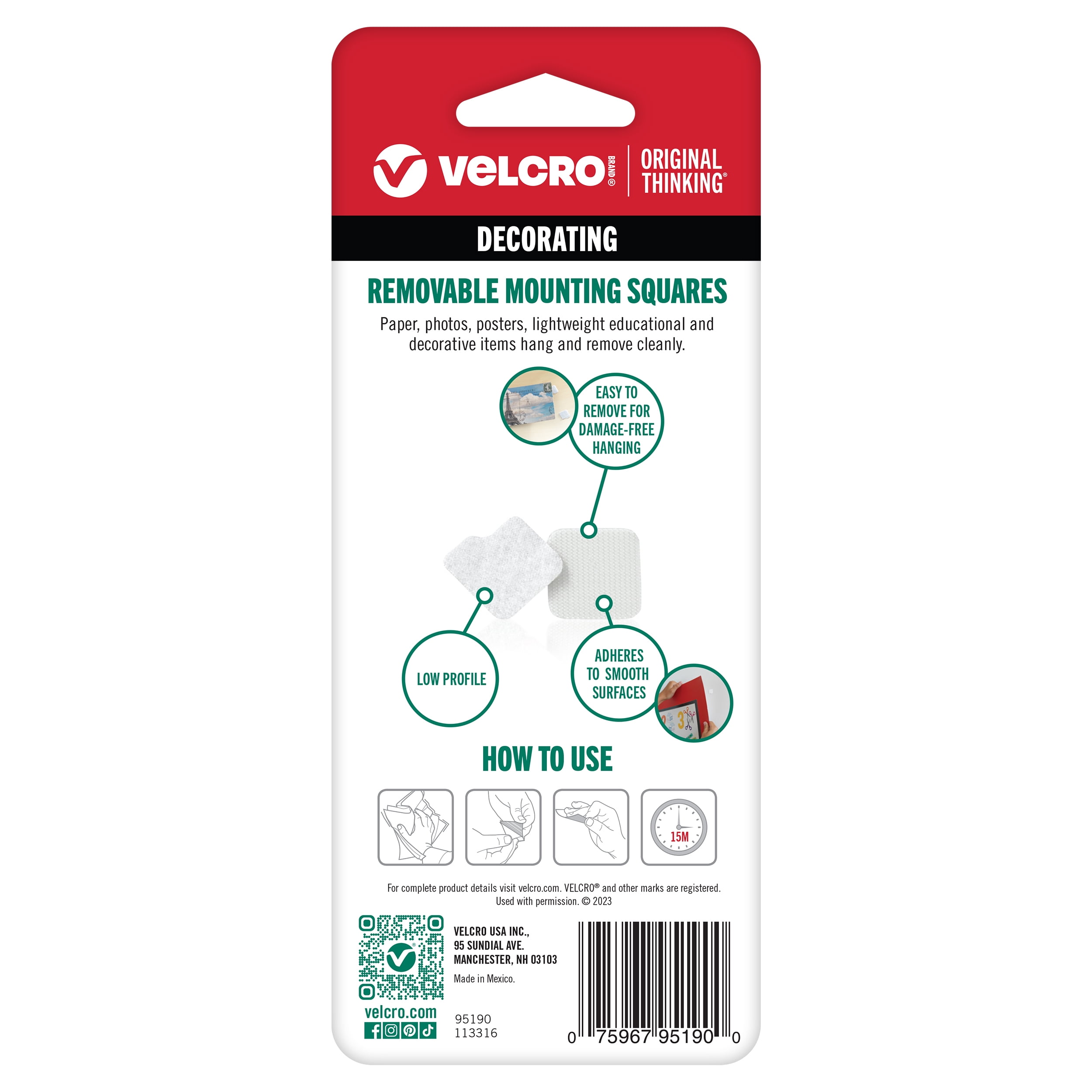 (2 pack) VELCRO Brand - Removable Mounting Squares, Damage-Free Decorating, 3/4"", Pack of 8 (95190)