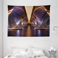 thumbnail image 1 of Ancient Decor Tapestry, Sci Fi Style Asian Ethnic Modern Road Tunnel Urban Light Show City Image, Wall Hanging for Bedroom Living Room Dorm Decor, 80W X 60L Inches, Purple Golden, by Ambesonne, 1 of 2