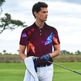 thumbnail image 3 of Rateoe Futuristic Red And Blue Bird Pattern Men's Short Sleeve Polo Shirts, Golf Polo Shirts Short Sleeve Performance Moisture Wicking Dry-3X-Large, 3 of 6