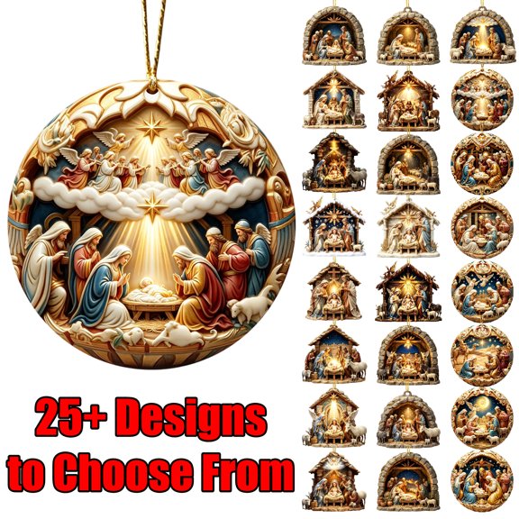 Acrylic Nativity Ornaments for Christmas Tree, Detailed Nativity Scene, Double-Sided Design, 3.15", 1 PC, A
