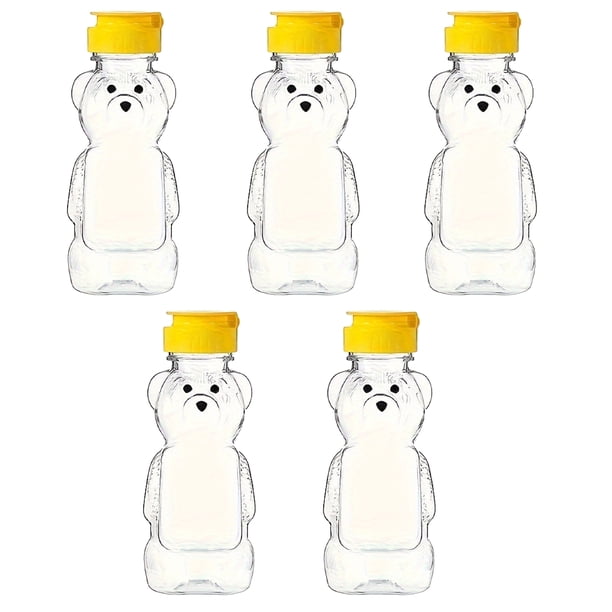 Frascos de plástico con forma de oso para miel, 240 ml, vacíos, con tapa abatible, reutilizables, para guardar y dispensar jarabe, salsa y zumo.