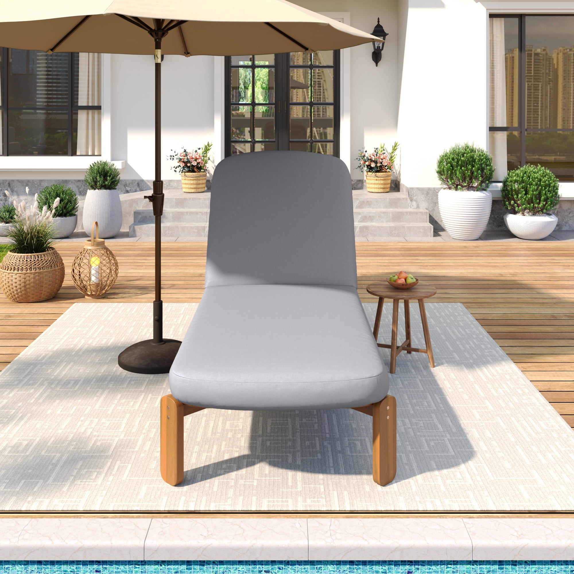 Adjustable Backrest Chaise Lounge, Outdoor Patio Recliner for Poolside, Grey