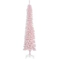 thumbnail image 1 of HOMCOM 7 FT Snow-Flocked Artificial Christmas Tree, Slim Pencil Xmas Tree with Realistic Branches, Metal Base, Pink, 1 of 8