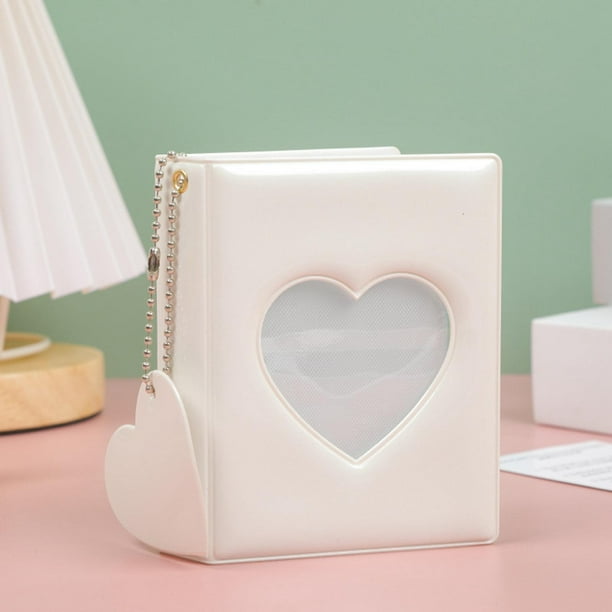 Tarjetero de 3 Pulgadas Macarena Corazón de Amor Hueco Libro de Colección Tipo Espejo Mini álbum Tarjeta B Blanco