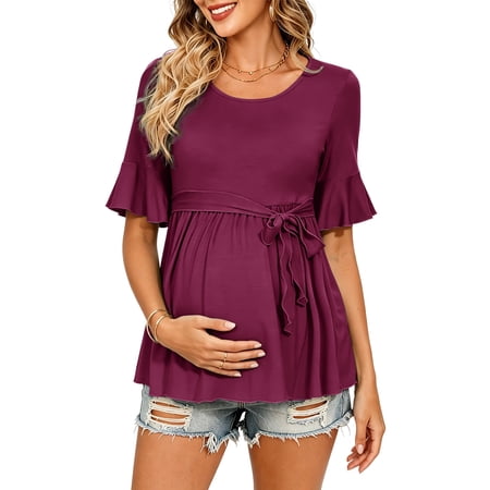 Casual Maternity Tops for Women Short Sleeve Maternity Clothes Pregnancy Shirts