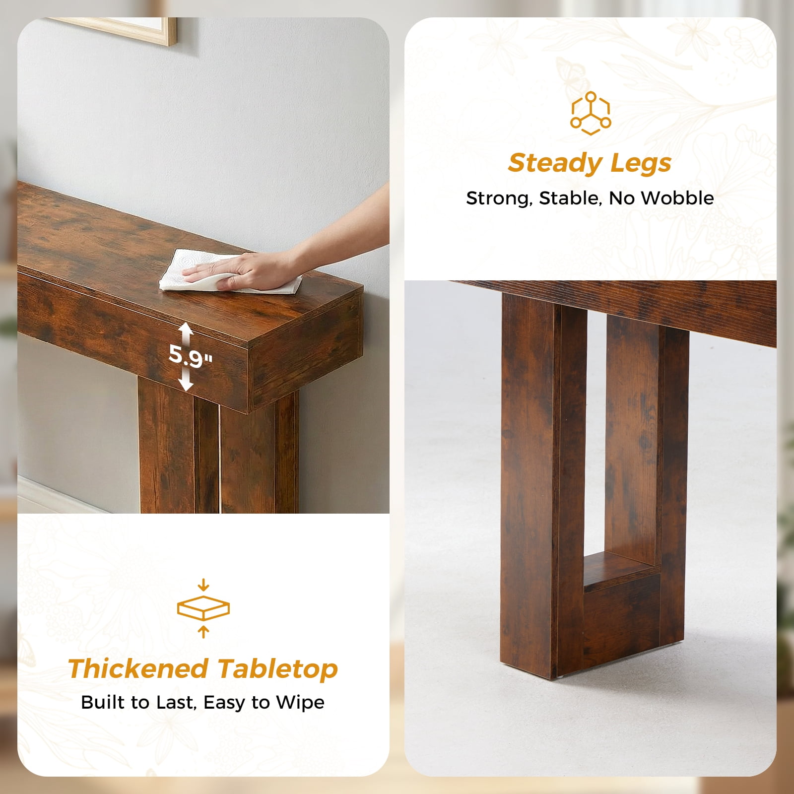 CONCETTA 63-inch Long Console Table, Wooden Farmhouse Sofa Table Behind Couch, Entryway for Hallway, Living Room, Brown
