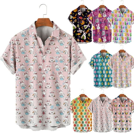

Easter Unisex Button Down Hawaiian Shirt Easter Fashion Short Sleeve Clothes For Men Kids