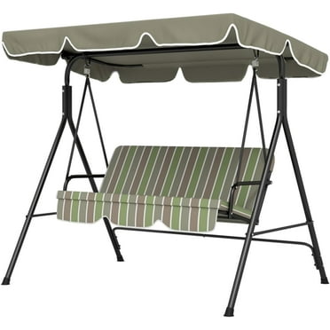 Porch Swing Chair with Adjustable Sunshade, Outdoor Adult 3-Seater Patio Swing Bench, Patio Glider Bed, Green