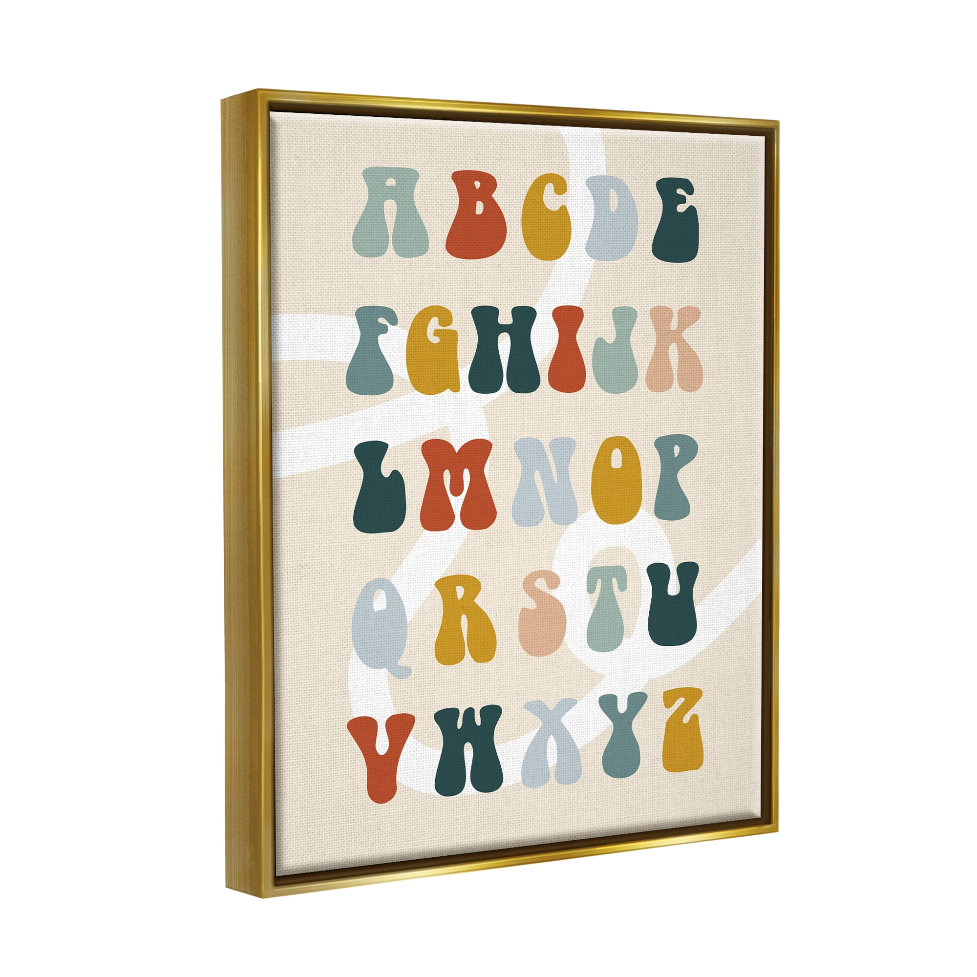 Stupell Industries Earth Tones Alphabet Typography Painting Gold Floater Framed Canvas Art Print Wall Art, 25 x 31