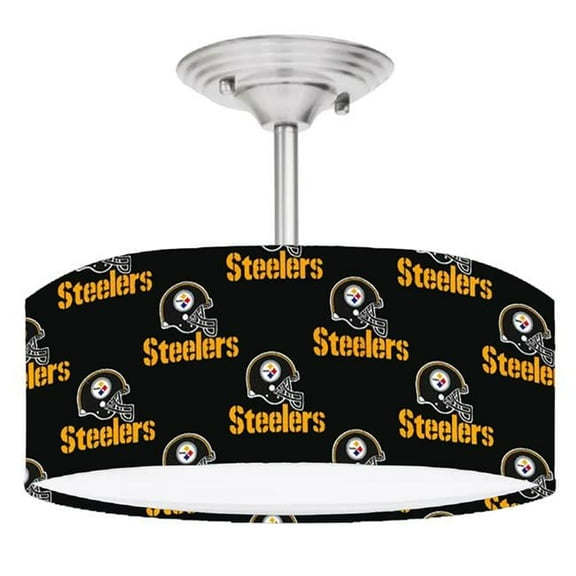888 Cool Fans DR-0001101 Steelers NFL Football 2-Light Brushed Nickel Drum LED Lamp Fixture