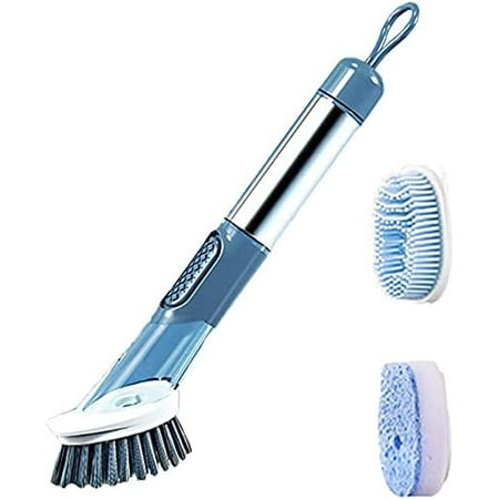 

in 1 Dish Cleaning Brush with Handle Kitchen Brush Detergent Storage Used for Washing and Cleaning Pots Removing Dirt and Oil (Blue)