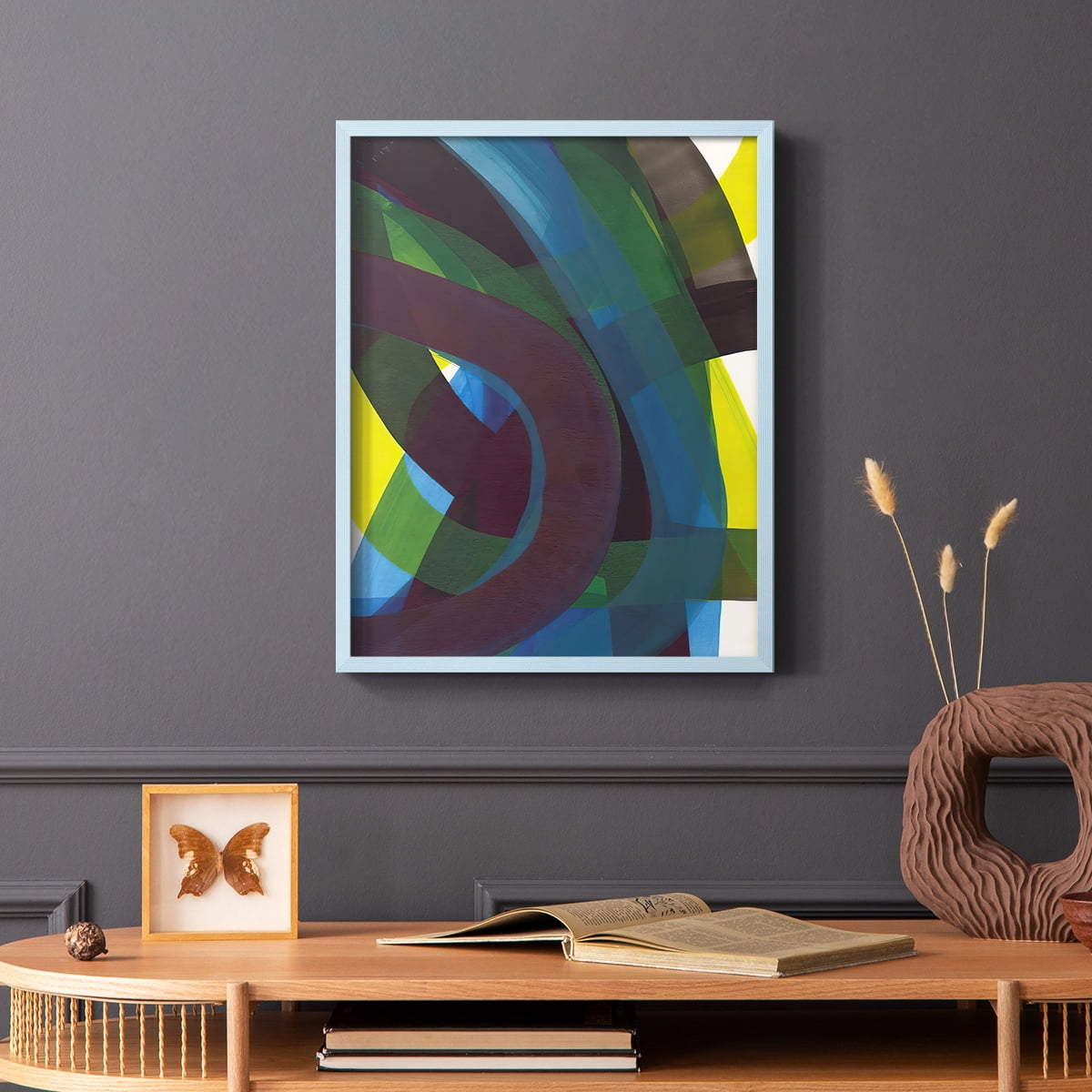 Cool Network II Framed Print in Blue Solid Wood Framed Print No Nail Hanging