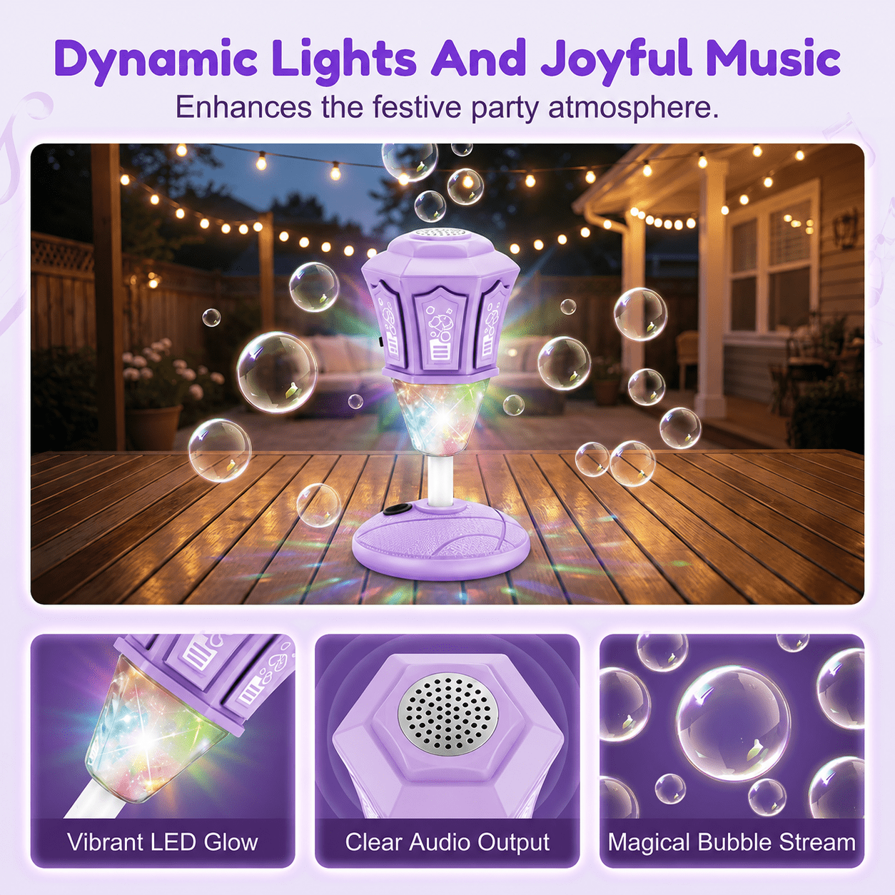 Street Lamp Bubble Machine, 2026 New Automatic Bubble Machine Stand with Light Music, Adjustable Standing Bubble Maker Blower Torch-Shaped for Outdoor Party Birthday Wedding (Purple)