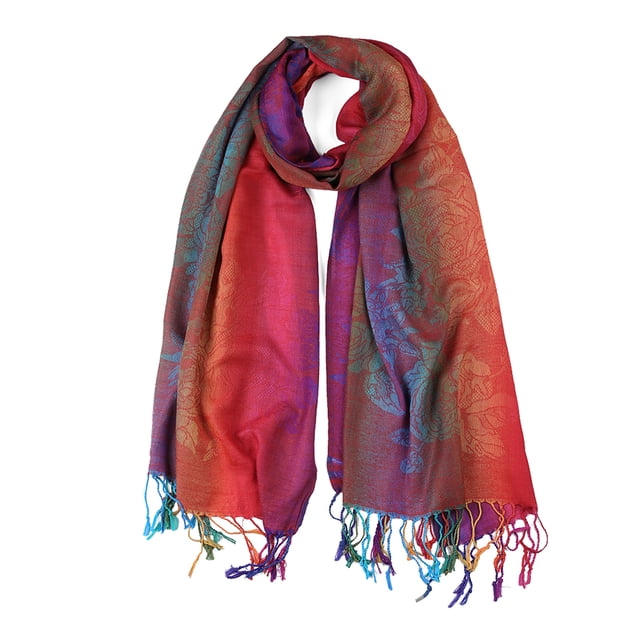 INSPIRE CHIC Large Tassel Wrap Floral Gradient Color Scarf for Women Fuchsia