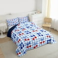 thumbnail image 3 of Manfei Chic Ribbon Cherry Bedding Comforter Set for Teen, Fashion Blue Buffalo Twin Comforter Sets, Kawaii Cartoon Theme Reversible Bedding Set, Breathable Home Decor, 2-Piece, 3 of 8