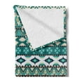 thumbnail image 2 of Ethnic Soft Flannel Fleece Throw Blanket, Design Geometrical Elements Triages Squares Prehistoric Pixel Art, Cozy Plush for Indoor and Outdoor Use, 50" x 60", Teal Turquoise Tan, by Ambesonne, 2 of 5