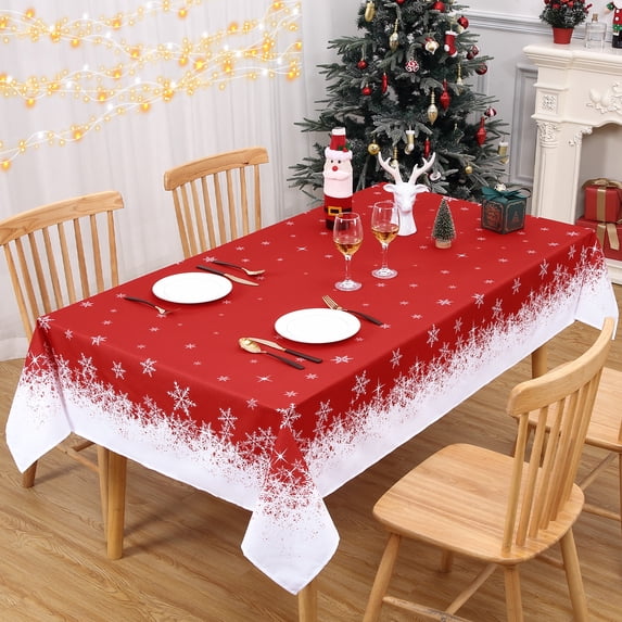Christmas Tablecloth, Xmas Snowflake Print Waterproof Table Cover Decor